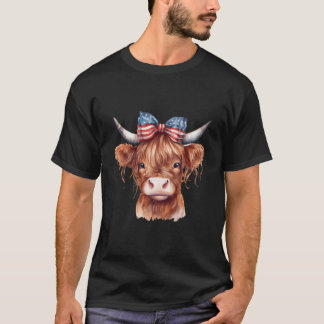 Memorial Day Veterans Day 4Th Of July Highland Cow T-Shirt