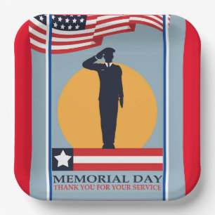 Memorial Day Vintage Typography Patriotic Cool Paper Plate