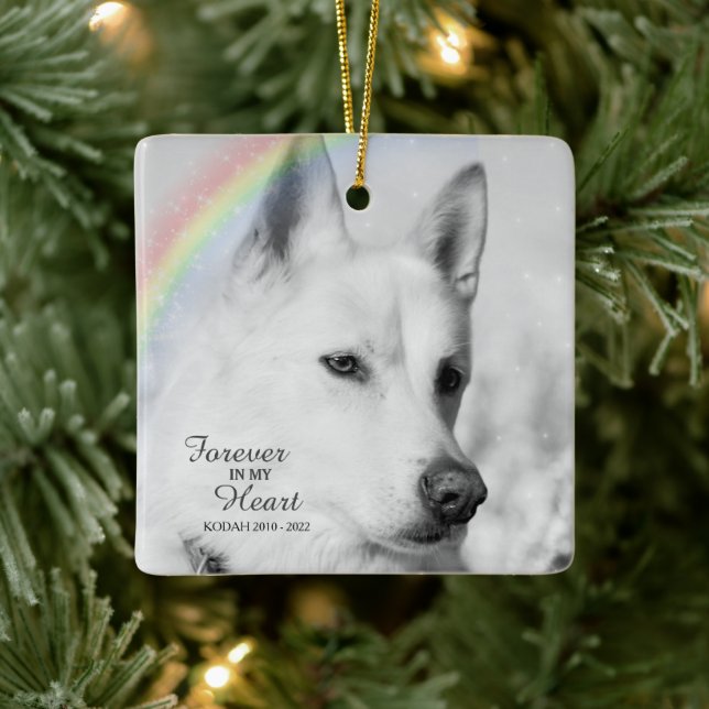 Memorial Dog Photo Forever in my Heart Christmas Ceramic Ornament (Tree)