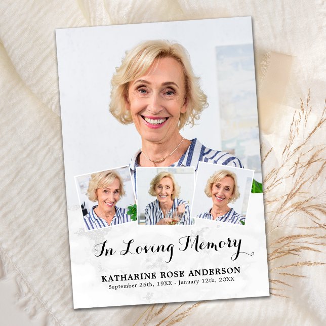 Memorial Elegant 4 Photo Collage Funeral Sympathy Thank You Card (Creator Uploaded)