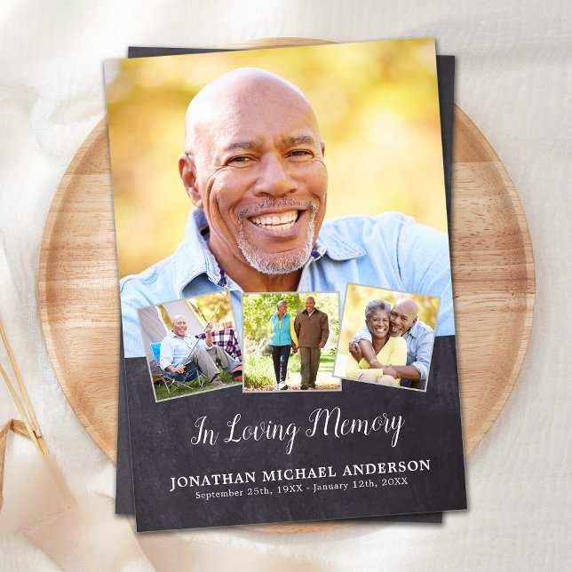 Memorial Elegant 4 Photo Collage Sympathy Funeral  Thank You Card (Creator Uploaded)