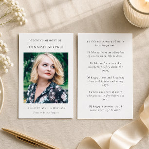 Memorial Elegant Chic Funeral Poem / Prayer Card