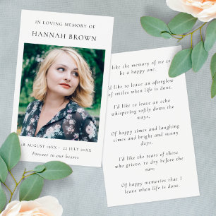 Memorial Elegant Chic Funeral Poem / Prayer Card