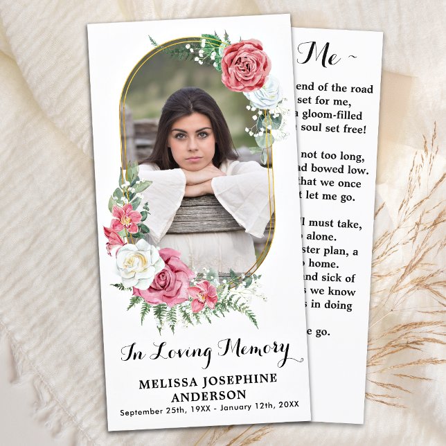 Memorial Elegant Floral Photo Prayer Bookmark Card (Creator Uploaded)