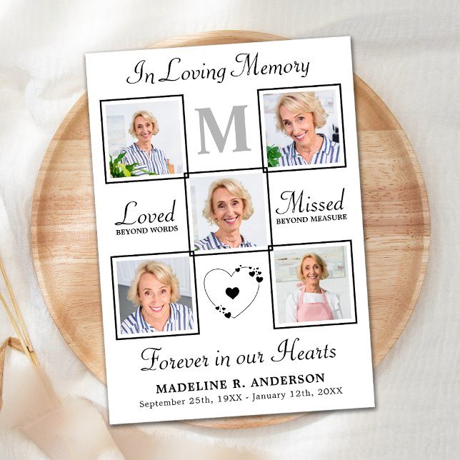 Memorial Elegant Photo Collage Funeral Sympathy Thank You Card (Creator Uploaded)