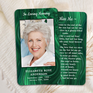 Memorial Emerald Green Photo Funeral Prayer Card