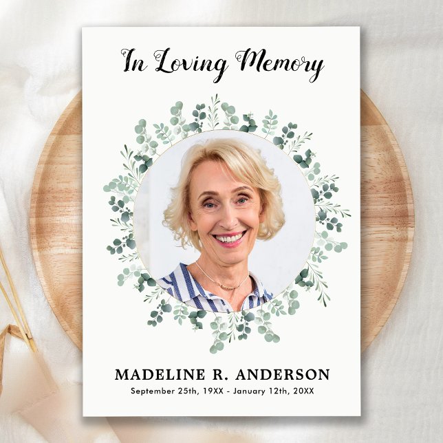 Memorial Eucalyptus Photo Sympathy Funeral Thank You Card (Creator Uploaded)