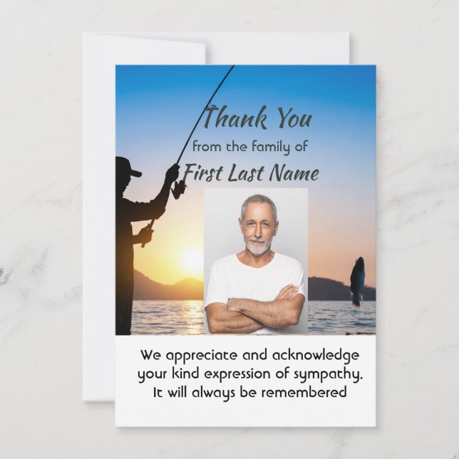 Memorial  Fisherman Fishing Fish  Thank you Card (Front)