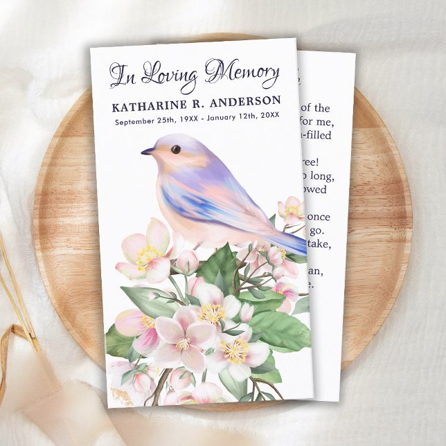 Memorial Floral Bird Funeral Prayer Card Poem (Creator Uploaded)