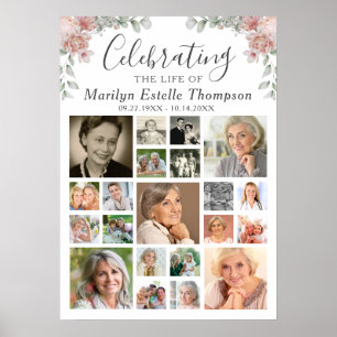Memorial Floral Celebrating Life 21 Photo Collage Poster