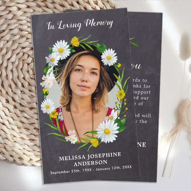 Memorial Floral Daisy Photo Sympathy Thank You Card (Creator Uploaded)