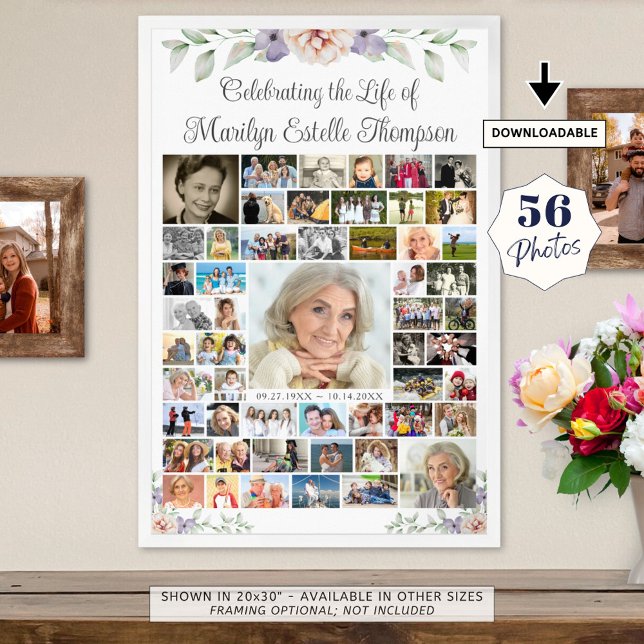 Memorial Floral Greenery 56 Photo Collage Poster (Creator Uploaded)
