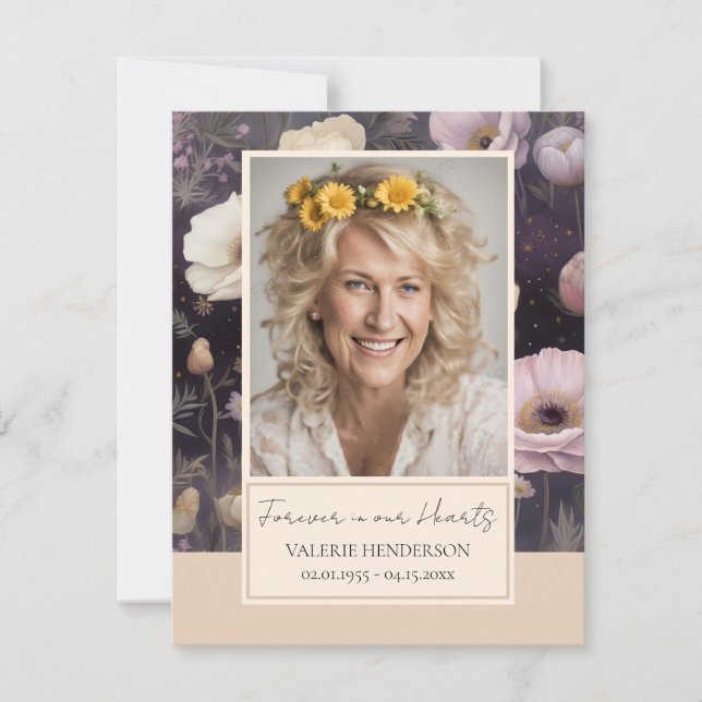 Memorial Floral Photo Funeral Keepsake Invitation (Front)
