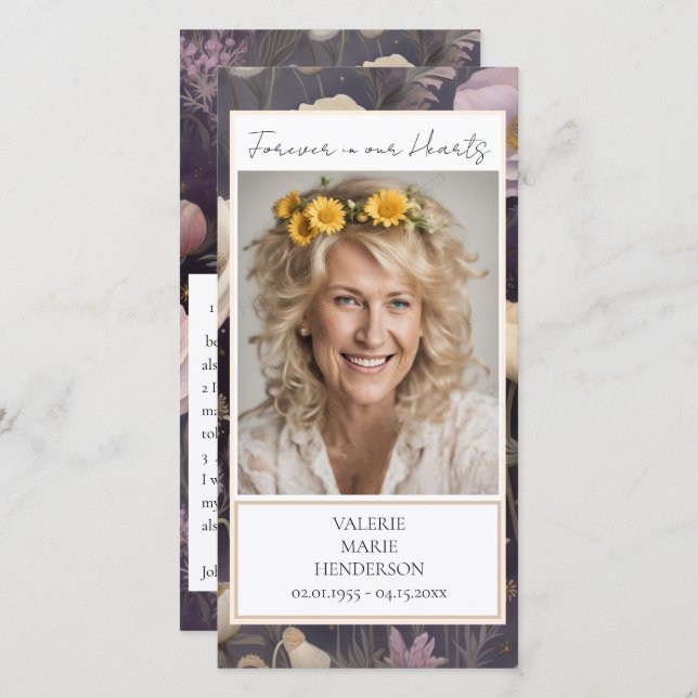 Memorial Floral Photo Funeral Keepsake Thank You Card (Front/Back)