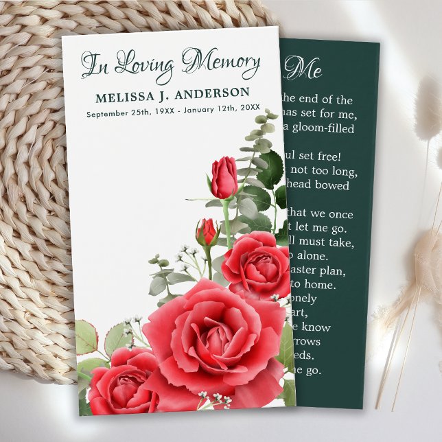 Memorial Floral Red Roses Funeral Prayer Card (Creator Uploaded)