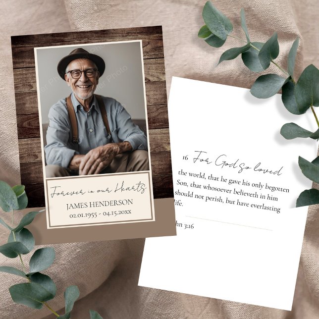 Memorial Floral Rusitc Wood Photo Funeral Keepsake Business Card (Creator Uploaded)