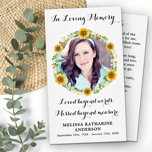 Memorial Floral Sunflower Funeral Prayer Card (Creator Uploaded)