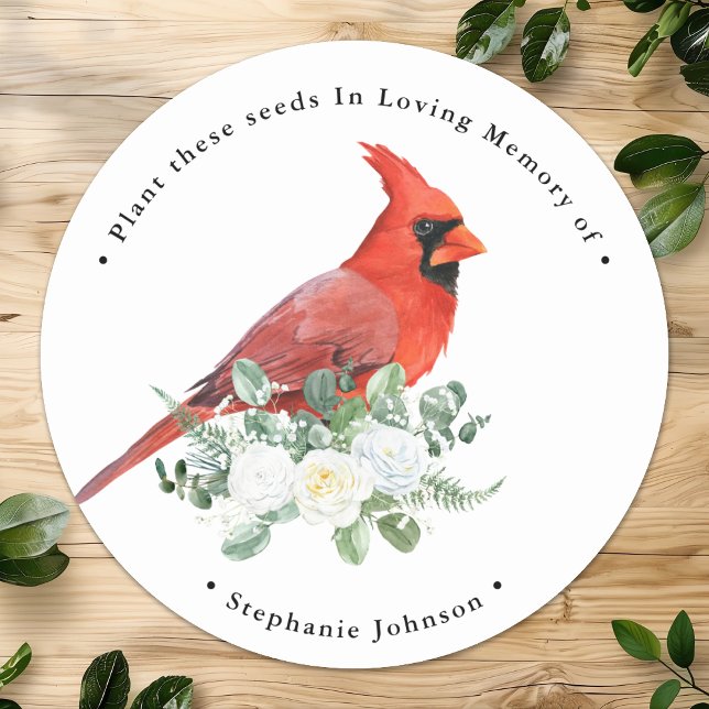 Memorial Flower Seeds Cardinal Funeral Favour Classic Round Sticker (Creator Uploaded)