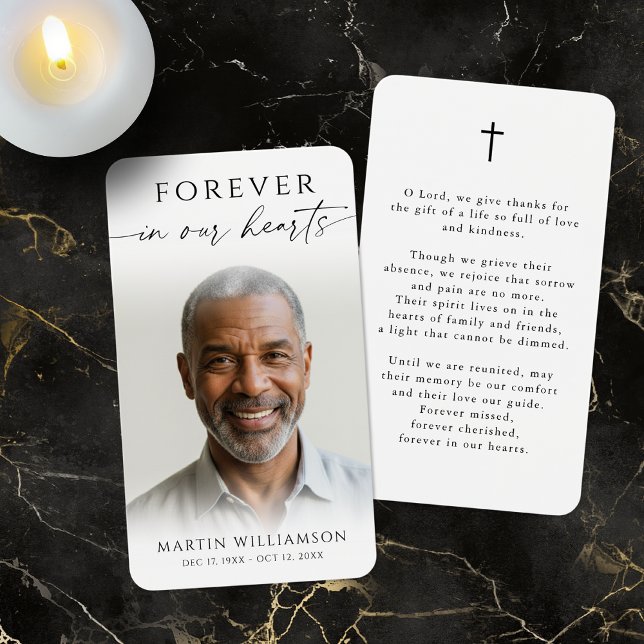 Memorial Forever Hearts Photo Cross Prayer Card (Creator Uploaded)