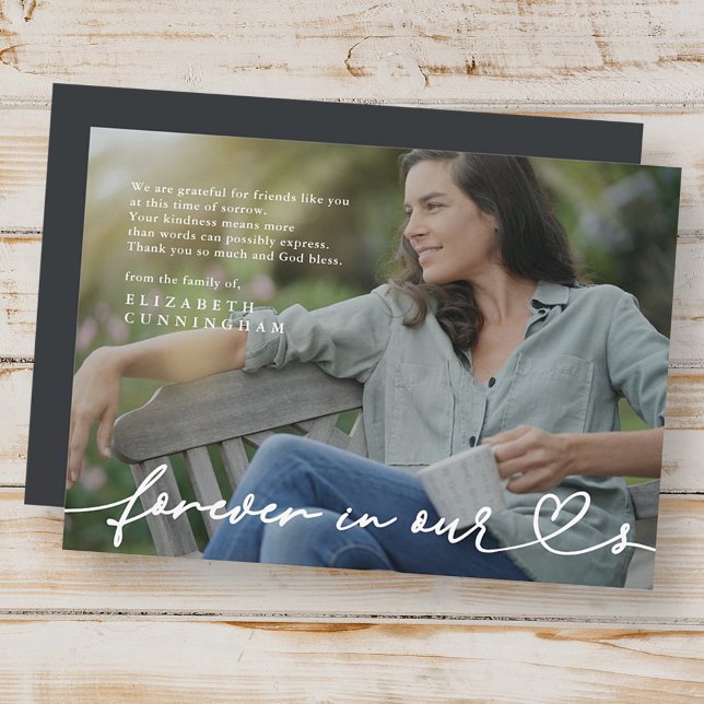 Memorial Forever Hearts Simple Modern Photo Thank You Card (Creator Uploaded)