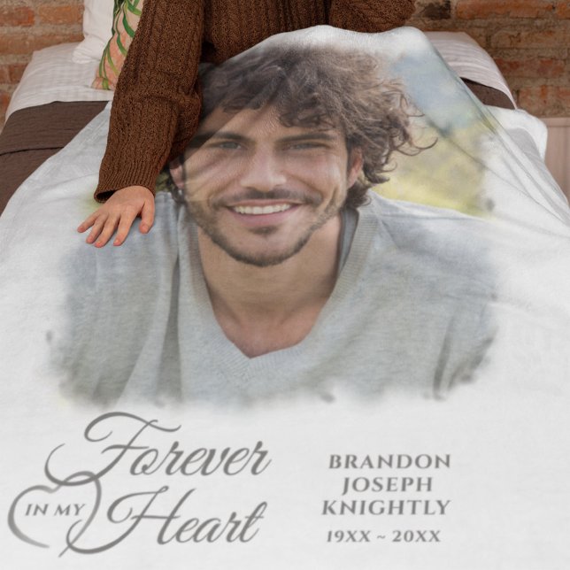 Memorial FOREVER IN MY HEART Photo Keepsake Fleece Blanket (Creator Uploaded)