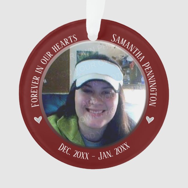 Memorial Forever in Our Hearts 2 Photo Ornament (Front)