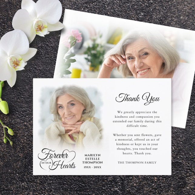 Memorial FOREVER IN OUR HEARTS 2 Photos Thank You Card (Creator Uploaded)