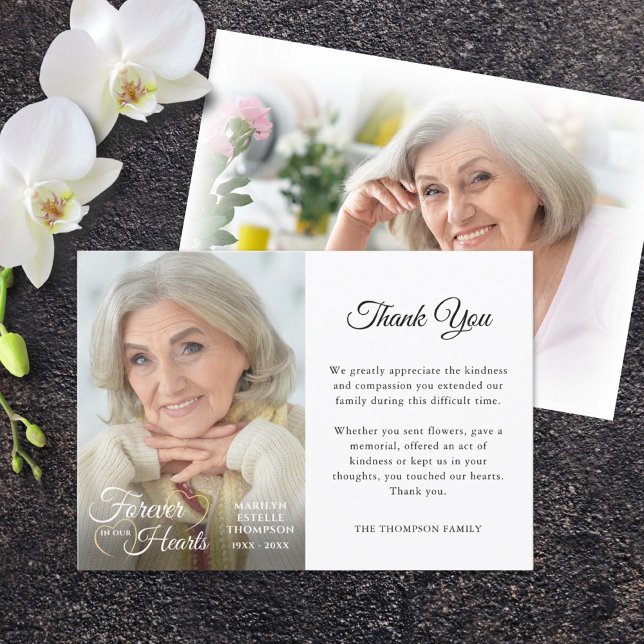 Memorial FOREVER IN OUR HEARTS 2 Photos Thank You Card (Creator Uploaded)