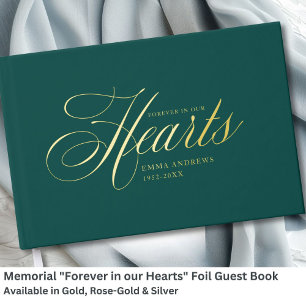 Memorial "Forever in our Hearts" Gold-Foil, Green Guest Book