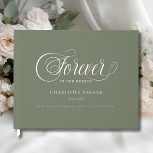 Memorial "FOREVER IN OUR HEARTS"  Green Guest Book