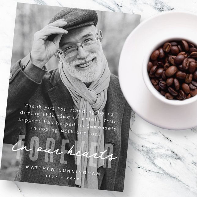 Memorial Forever in our Hearts Modern Photo Thank You Card (Creator Uploaded)