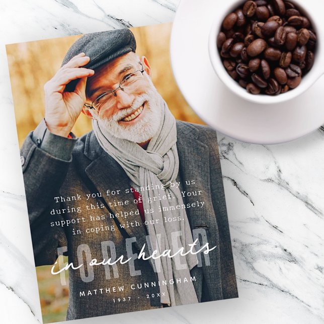 Memorial Forever in our Hearts Modern Photo Thank You Card (Creator Uploaded)