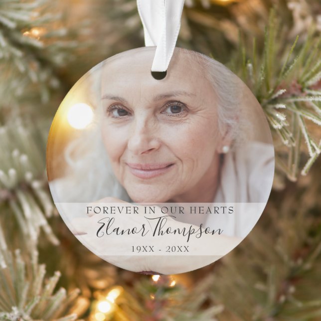 Memorial Forever In Our Hearts Photo Christmas Ornament (Tree)