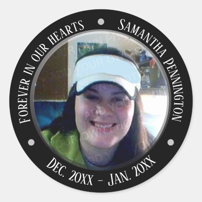 Memorial Forever in Our Hearts Photo Classic Round Sticker (Front)
