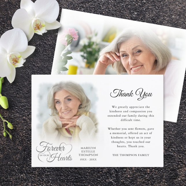 Memorial FOREVER IN OUR HEARTS Photo Thank You Card (Creator Uploaded)