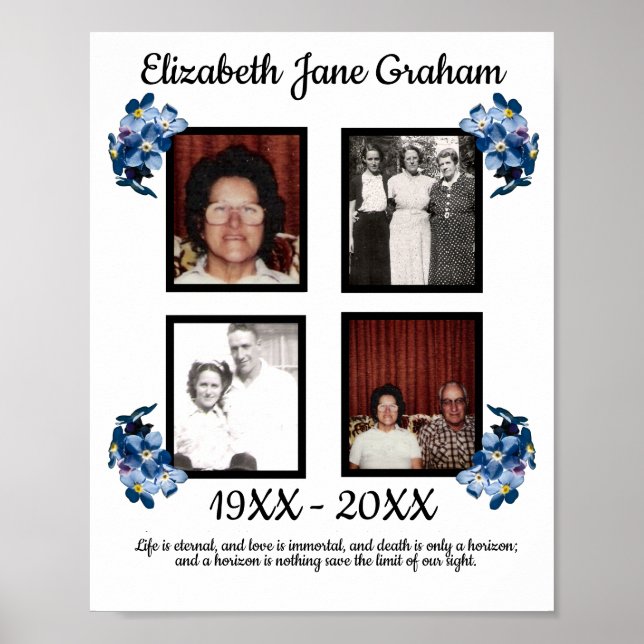 Memorial Four Photo Blue Forget Me Not Flowers Poster (Front)