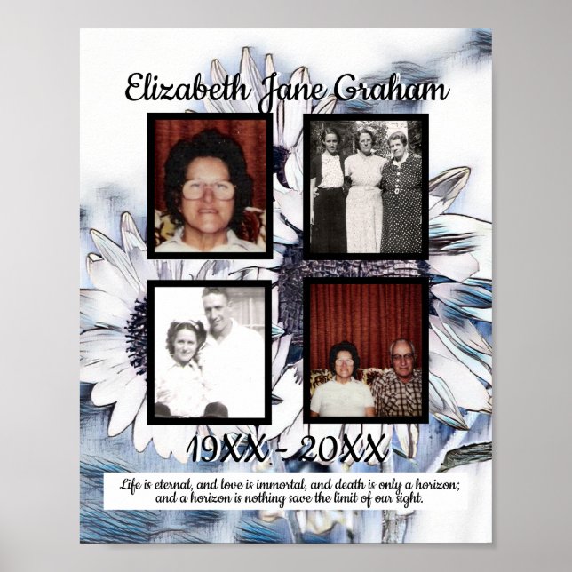 Memorial Four Photo Blue White Digital Sunflowers Poster (Front)
