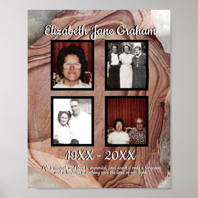 Memorial Four Photo Petrified Wood Quote Poster (Front)