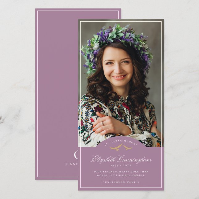 Memorial Funeral Birds Classic Monogram Photo Thank You Card (Front/Back)