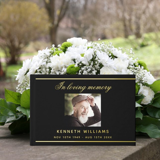 Memorial funeral black gold photo guest book (Creator Uploaded)