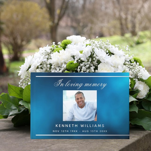 Memorial funeral blue sky silver photo guest book (Creator Uploaded)