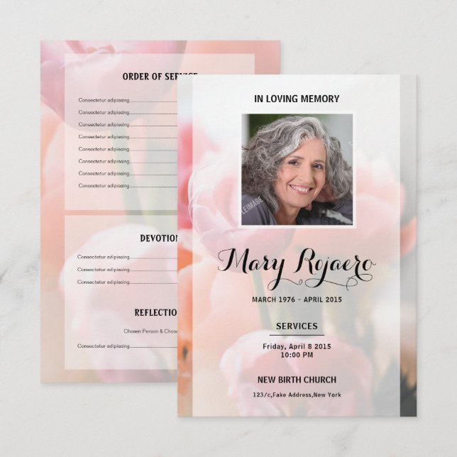 Memorial Funeral Card With Floral Background (Front/Back)