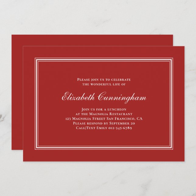 Memorial Funeral Classic and Simple Elegant Invitation (Front/Back)