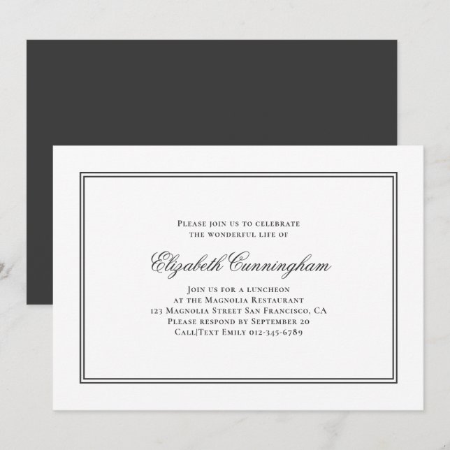 Memorial Funeral Classic and Simple Elegant Invitation (Front/Back)