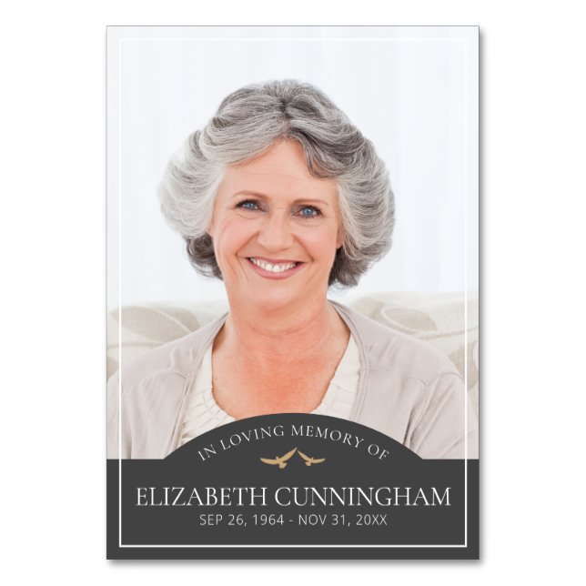 Memorial Funeral Classic Birds Photo Remembrance Table Number (Front)