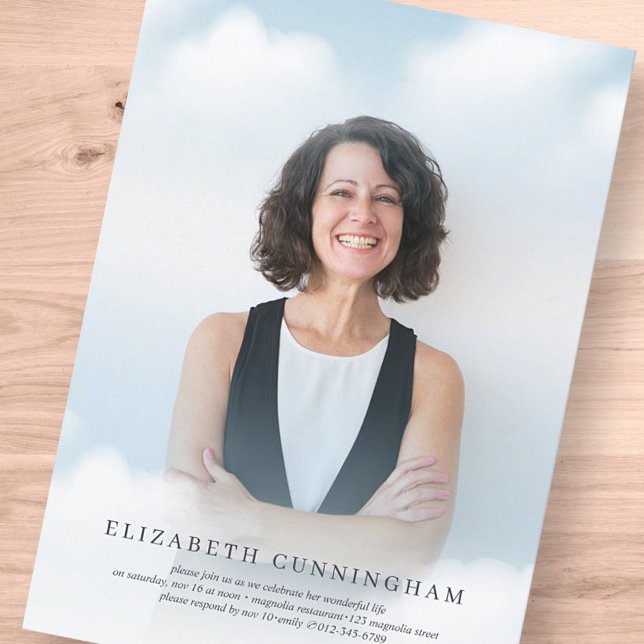 Memorial Funeral Clouds in Heaven Modern Photo Invitation (Creator Uploaded)