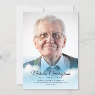 Memorial Funeral Clouds in Heaven Modern Photo Thank You Card