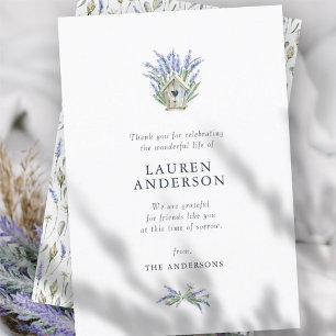 Memorial Funeral Country Rustic Lavender Flowers Thank You Card
