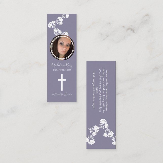 Memorial Funeral Cross Photo Floral Motif Bookmark Mini Business Card (Front/Back)