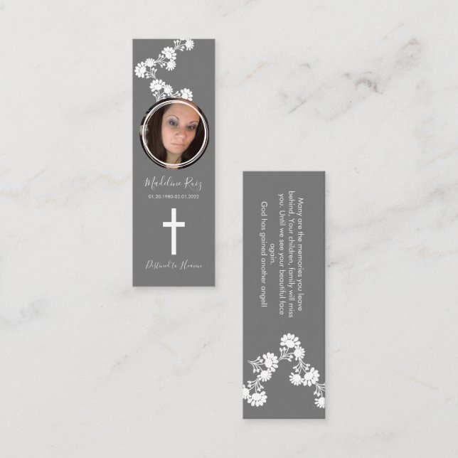 Memorial Funeral Cross Photo Floral Motif Bookmark Mini Business Card (Front/Back)